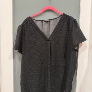 Hilary Radley Black and White Polka Dot V-Neck Blouse